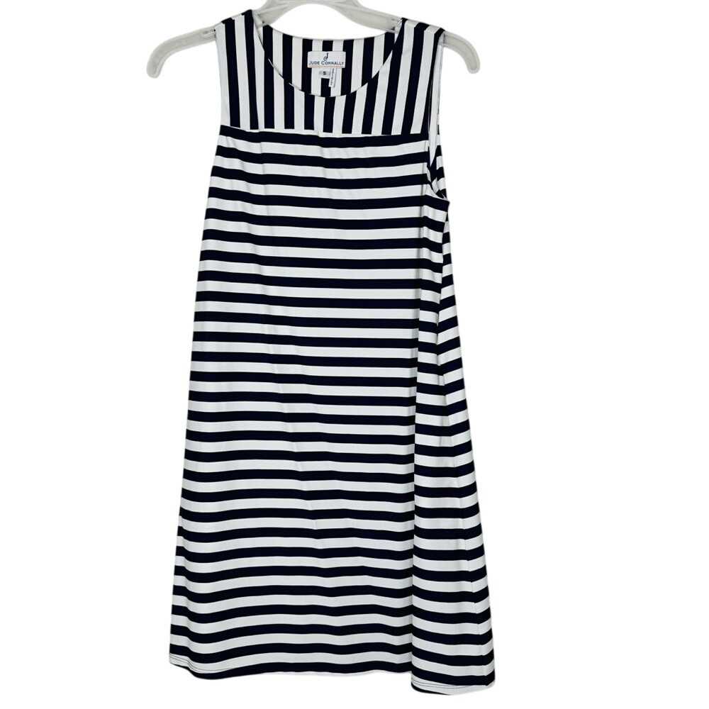 Jude Connally Navy White Striped Sleeveless‎ Dress Sz S Sleeveless Nautical